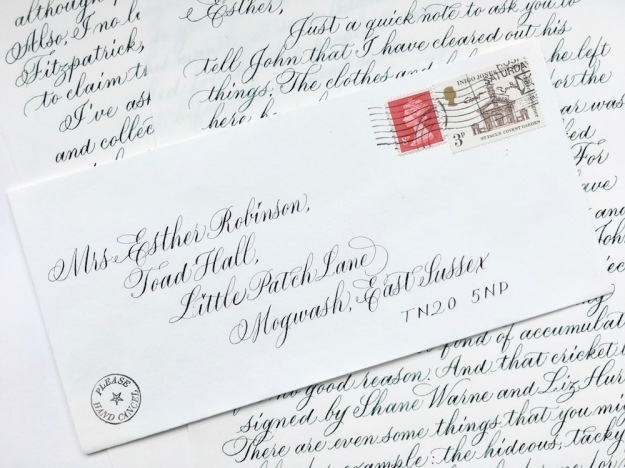 envelope-addressed-in-copperplate-style-calligraphy-script-to-mrs-esther-robinson-crown-mill-envelope-and vintage-stamps-uk